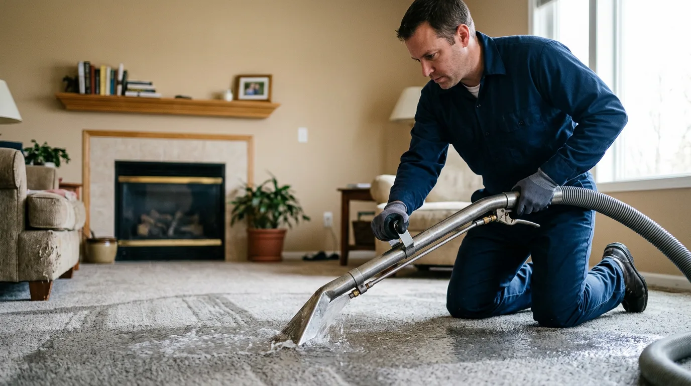 Water damage restoration technician working near Adamsville, OH